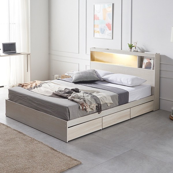  동서가구 이즈 카이 LED 수납침대 슈퍼싱글 퀸, 워시, 02_침대 프레임SS+본넬매트 ISG062 