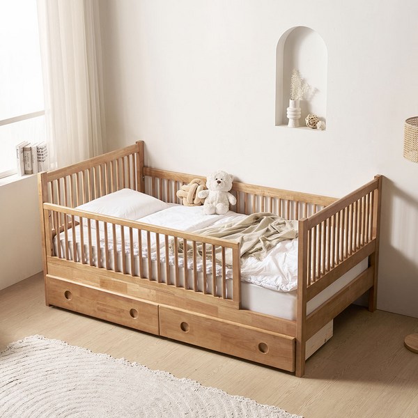 상일리베가구 헤이 원목 키즈 어린이 침대 SS 독립매트리스, 내추럴