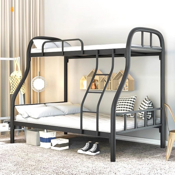  도움집 2세대 실용적인 철제 2층침대 이층침대 콤비형 성인 기숙사, 0.9m x 1.2m, 블랙 