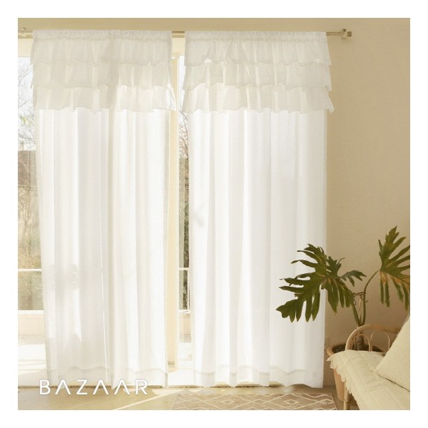 [바자르] [2장세트]캉캉 프릴 광목 가리개 커튼(긴창형/150x230)2장+끈