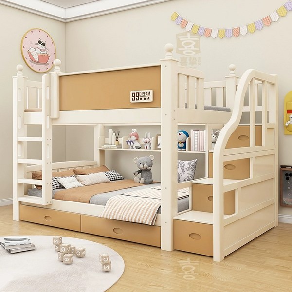원목 분리 일반서랍 이층침대, A04/이중사다리+책장+서랍+매트리스, 상층 폭120하층 폭120
