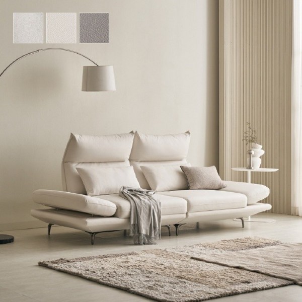 (한샘몰pick) 폴로까사 듀레스트 와이드 맞춤조절 스윙 가죽 패브릭 소파 3인용, 가죽_모카그레이(B)