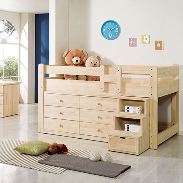 [홈스빌] 쥬니스 소나무 미송원목 벙커침대 싱글(S) 2층침대/어린이침대/책상세트/서랍장세트/매트리스별도, 벙커침대 서랍형, 내추럴