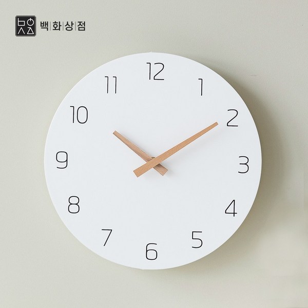 백화상점 무선 무소음 우드 벽시계, 화이트