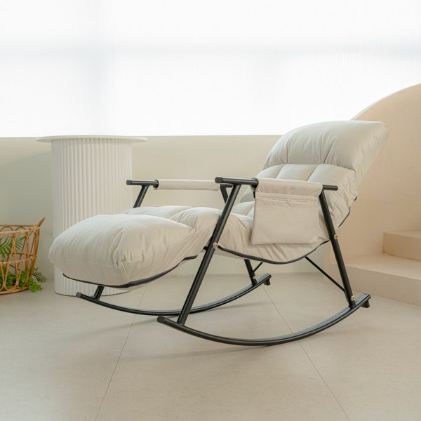 니뜰리히 흔들의자 소파 1인용 다이닝 리클라이너 편한 독서 안락 의자 스윙 릴렉스 체어, 패브릭, 아이보리 그레이