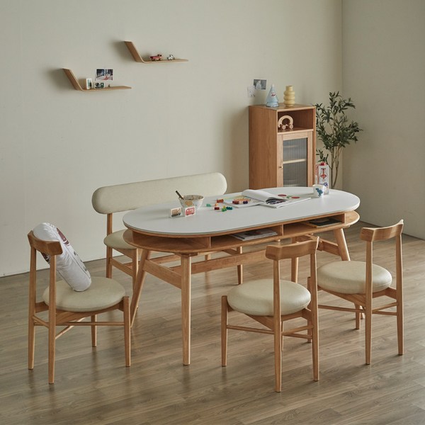 라움에스알 4인용 데이지 서랍형 양면세라믹 식탁, 데이지양면세라믹스퀘어(화이트/마블그레이1400), 다리/월넛