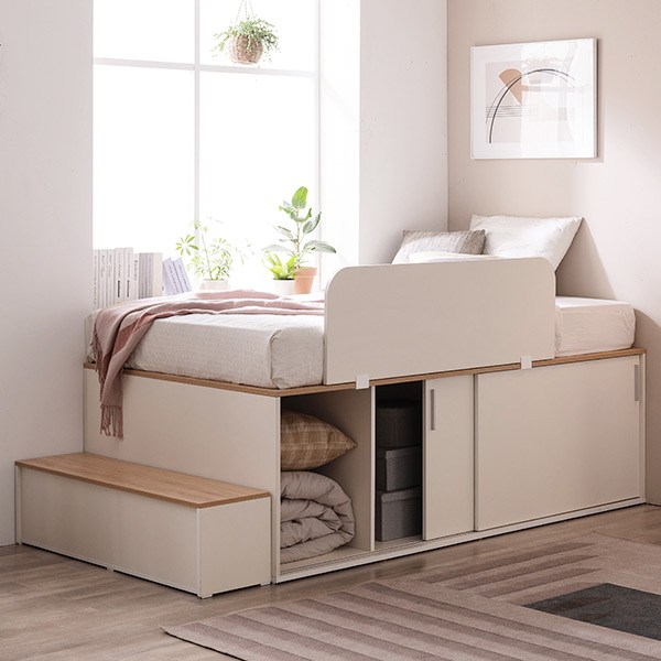  [삼익가구]테리 슬라이딩 높은 수납 벙커 침대 빅수납 침대 세트, Q 양모라텍스 7존매트(가드+계단) 