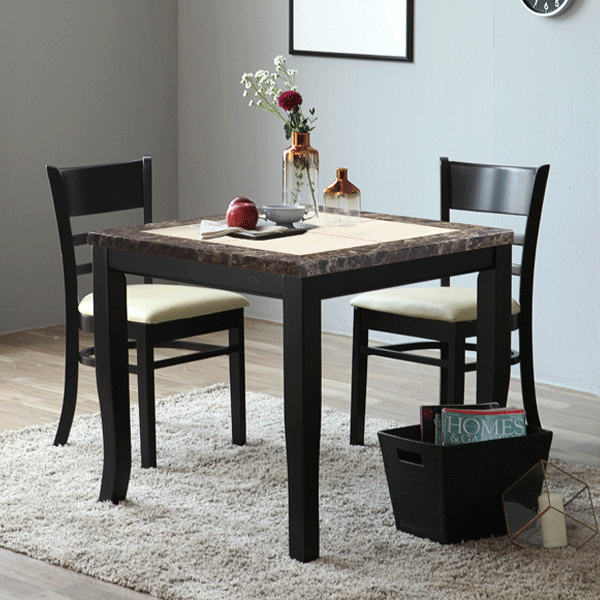 베스트리빙 데미안 웬지 캘빈 2인 화강암 대리석 식탁세트/의자2개 2color, 투톤대리석