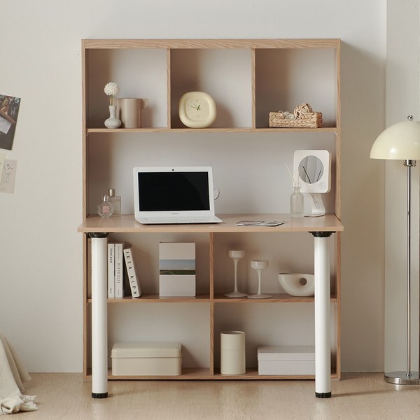  퍼니하우스 듀얼 집중력 전면 책상 편수책상세트 학생 서재 책장 1인용 1000, 오크 