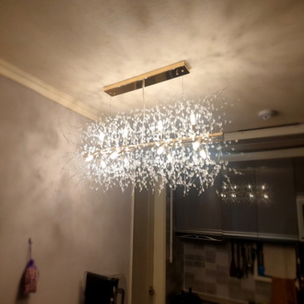 더킹라이팅제품!!!!엘사 12등 일자 펜던트 크리스탈비즈 골드(눈꽃조명 [당일발송][국내발송]주문시 댓글!!과 더킹라이팅!!!필히확인하시고 주문해주세요!!!, 전구색(노란빛)