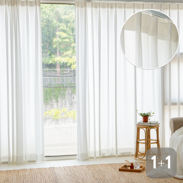  밀리무드 비침없고 이음선없는 도톰 화이트 쉬폰 커튼 2p + 커튼끈 2p 세트 