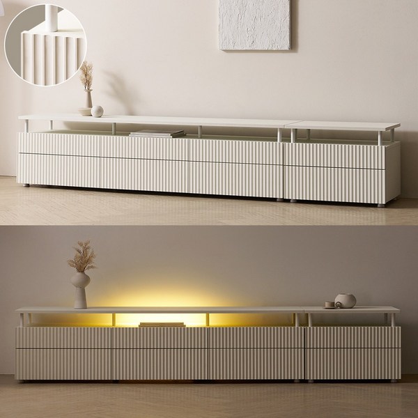 [단독판매] 아모르 LED 리브템바 2400 높은 거실장 tv선반 E0등급 EANPL021, 01.바닐라화이트