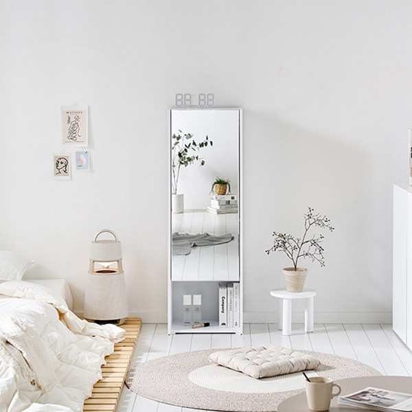 다이룸&홈 슬힘 전신거울 수납 좌식 화장대 도어형 오픈형 화이트 