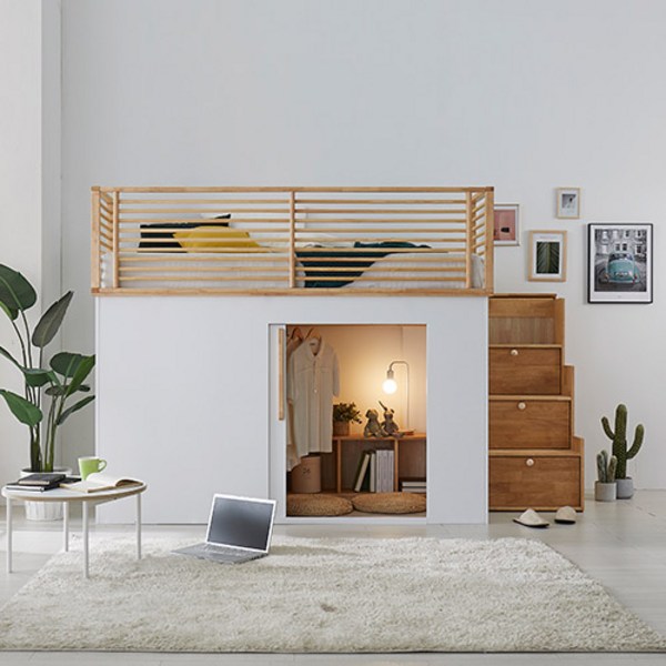  아동 주니어 학생 성인 테라스 화이트 LPM 벙커침대 A형 수퍼싱글, SS, A형사다리(기본형), 1-기본구성상품 (측면사다리) 