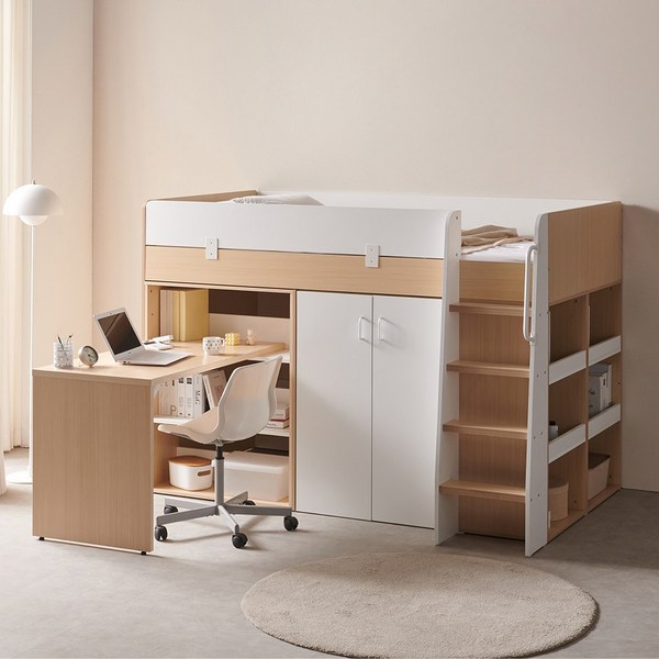  스토리쥬4 수납 벙커침대 옷장+책상형 IKST405, 화이트+메이플 