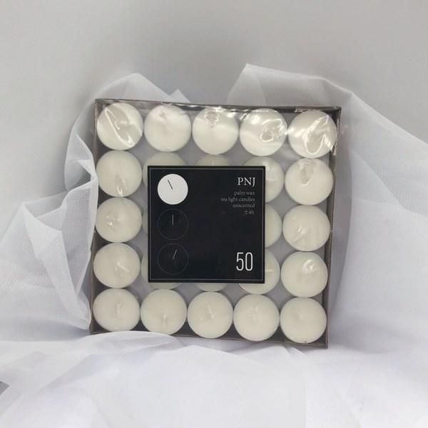 웨이타오 4시간 천연 티라이트 캔들 식물성 팜 무향 미니 양초 팜유초 밀랍초 인테리어, 알루미늄캔, 화이트, 50개