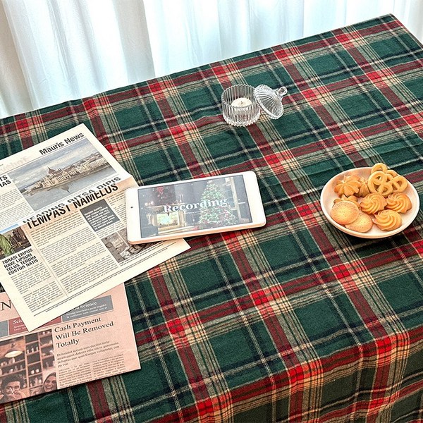  뷰라뷰 크리스마스 체크 사각 원형 테이블보 식탁보, 140x180, 혼합 