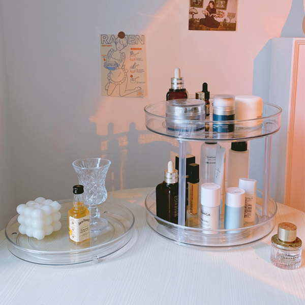  360도 회전 아크릴 화장품 정리함 향수 트레이 2단 1개, 투명 