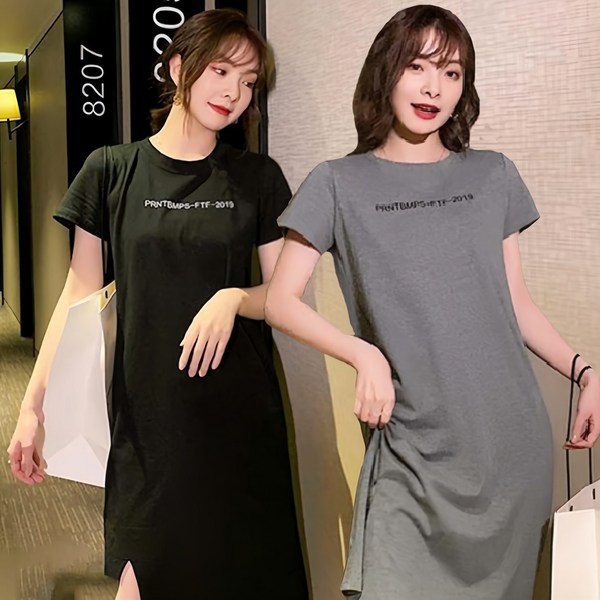 주디앤 여성 여름 슬림라인 반팔 롱원피스 루즈핏 1+1 썸네일