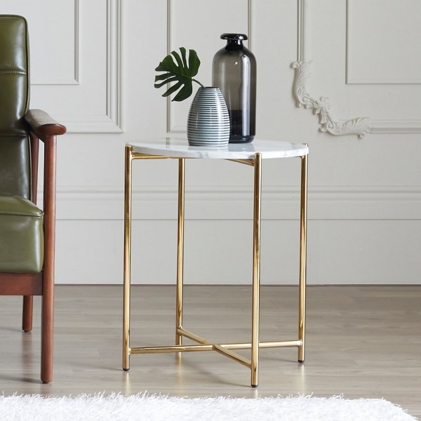 라온 사이드 테이블 인조 대리석 리빙 거실 테이블, 솔리드+골드