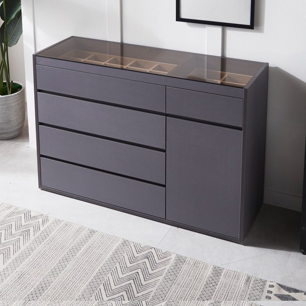  온리 1200 아일랜드 수납장 G008 / 드레스룸 강화유리 액세서리 디바이더 서랍장, 그레이 