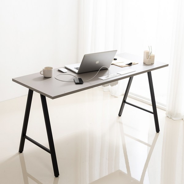 리바트 프레일 1500 콘센트형 일자책상, 그레이+블랙