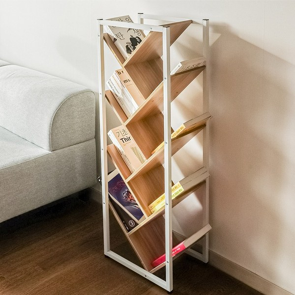 시나몬샵 메탈 프레임 북트리 책꽂이, 8단(화이트프레임-라이트월넛)