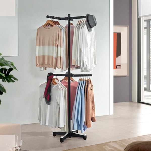  국산 멀티행거 360도 회전 스탠드 옷걸이, 아이보리, 바퀴있음 