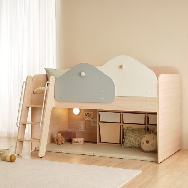 한샘 샘키즈 낮은벙커침대 SS 사다리형+디자인 안전가드, 라이트메이플 + 민트/화이트(가드)(D)