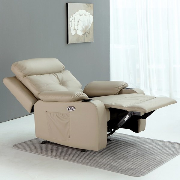 썬퍼니처 가구 1인용 전동 리클라이너 소파 7104 7108 1004 1005 가죽 USB 독립스프링 컵홀더 방문설치_부모님 선물, 7104 버튼식_라이트베이지(6월중순경입고)