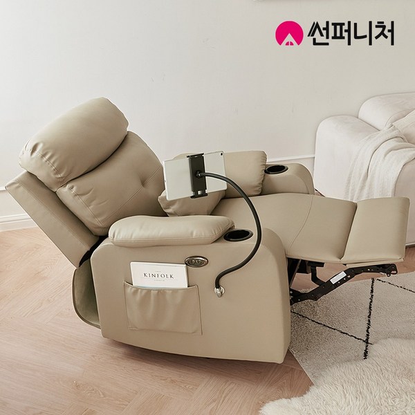 썬퍼니처 가구 1인용 전동 리클라이너 소파 7104 7108 1004 1005 가죽 USB 독립스프링 컵홀더 방문설치_부모님 선물, 1005에어레더_라이트베이지(6월하순입고)