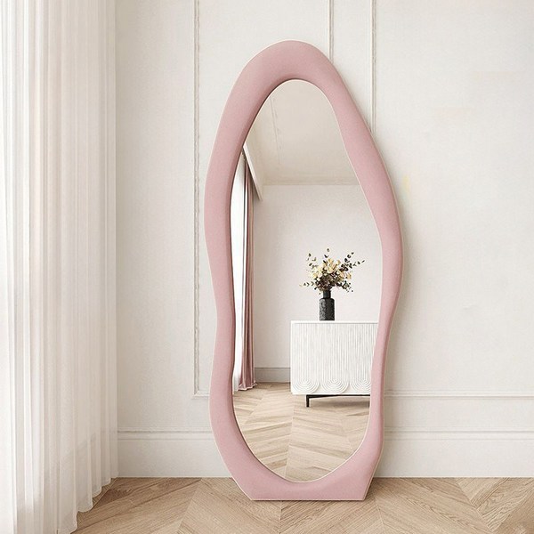홈메이드 비정형 웨이브 전신거울 인테리어 거치형 까페 벽걸이 스탠드 벽거울, 전신거울-A, 핑크