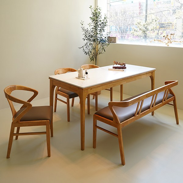 마루이 세이지 내추럴 세라믹 원목 식탁 세트, 6인 세라믹 식탁 세트, 벤치형