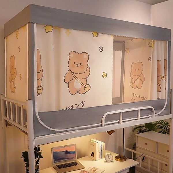  2층 싱글침대 커튼 사계절 난방텐트 사각모기장 