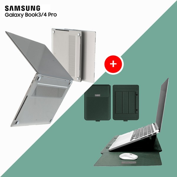 갤럭시북3 프로 16인치 노트북 케이스 NT960XFG NT960XFT 파우치 가방, 투명(케이스),그린(스탠드파우치)