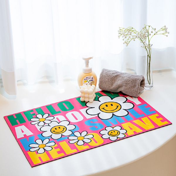  앤써핏 스마일 데이지 빨아쓰는 규조토 발매트, 핑크 데이지 