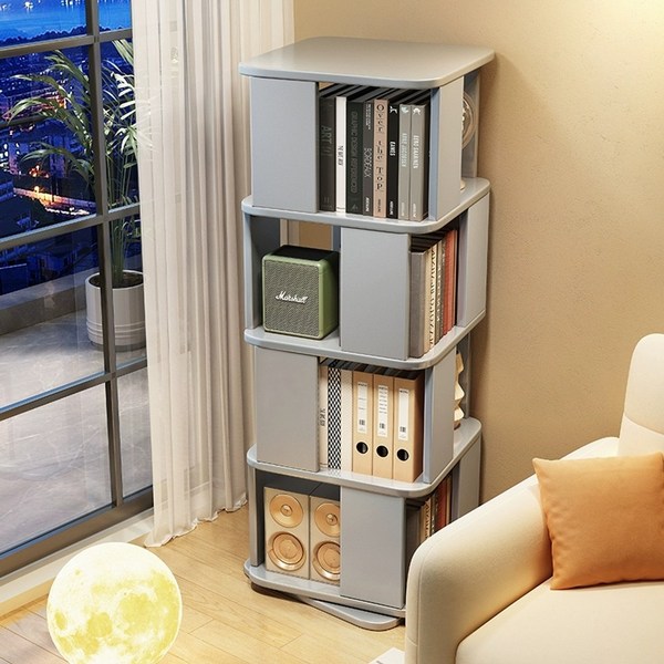 벨로 원형 회전 책꽂이 책장 낮은 거실 원목 코너 틈새 회전형 철제 슬라이딩, CR606 4단[그레이]