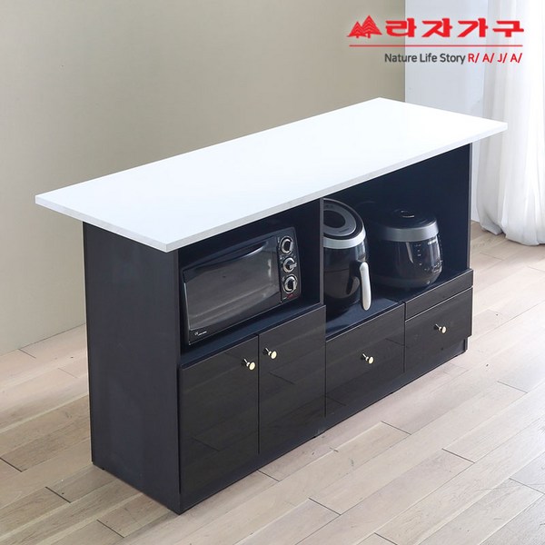  라자가구 위드 원스 1500 아일랜드 홈바 전자렌지대 cr059, 블랙_바디+화이트_상판 