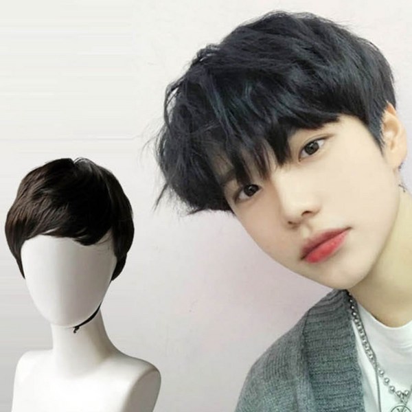 (무료배송) 남자 남성 웨이브 가발 블랙 통가발, 내츄럴블랙, 1개