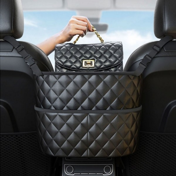  DFANO 차량용 가죽 센터 포켓 수납함, 1개, 블랙 