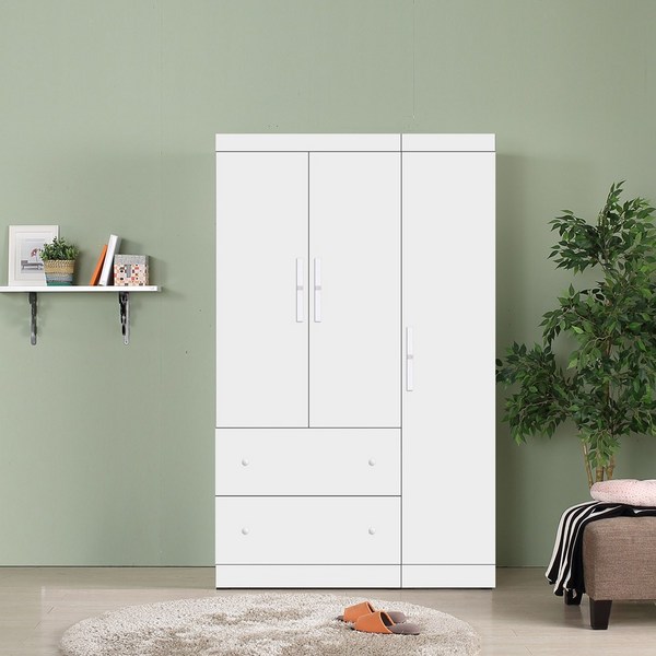  빅로드가구 NEW 나비 4자 (투서랍+틈새장) 장롱세트, 화이트 