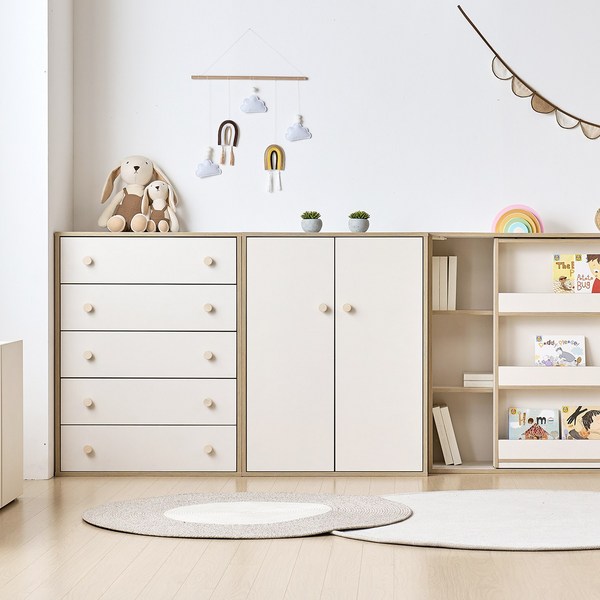  룸핏 보노 베이비장 아기 옷장 유아 5단 서랍장 교구장 바구니장 수납장 행거 장난감 정리함 세트, 1600세트(5단 서랍장+800옷장/-3만원 행사가), 낮은형(다리없음) 