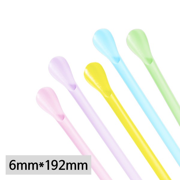 일회용 6mm 슬러시 스푼형 파스텔 혼합 빨대