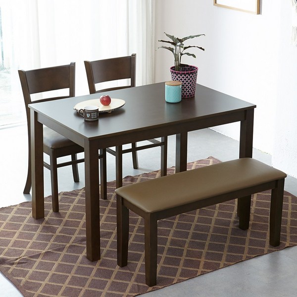 [리비니아] 케빈 원목 4인 벤치형 식탁세트, 모카 