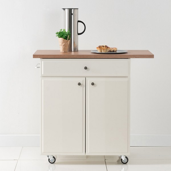 리센트 파스타 무빙주방수납카트2D1S, 아카시아+아이보리(손잡이방향-왼쪽손잡이)