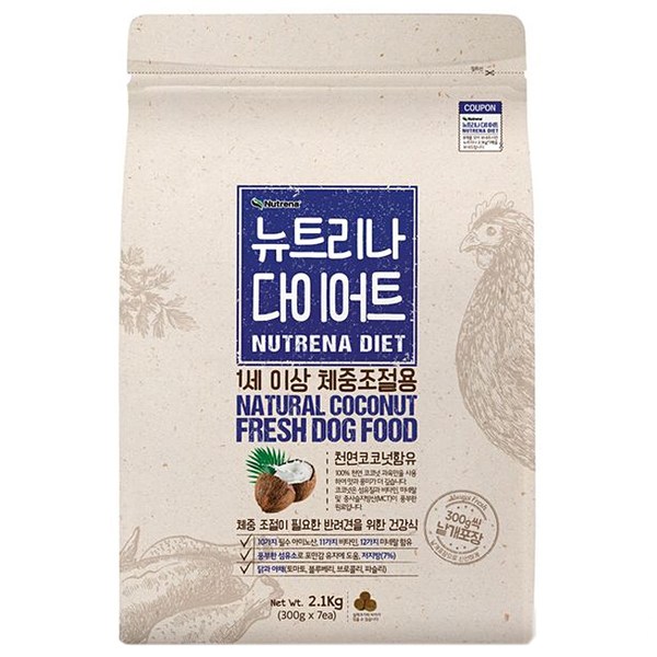 뉴트리나 어덜트 곡물 다이어트 애견사료, 닭, 2.1kg, 2개