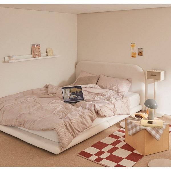 [1만원 즉시할인] 크라운퍼니쳐 이든 아쿠아텍스 패브릭 평상형 저상형 호텔 침대 프레임 슈퍼싱글 퀸 매트제외, 오프화이트