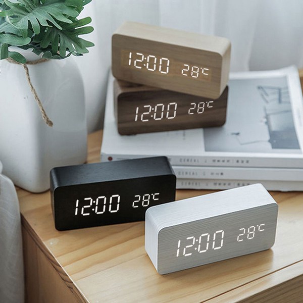 지아이비 LED 우드 디지털 탁상시계 무소음 