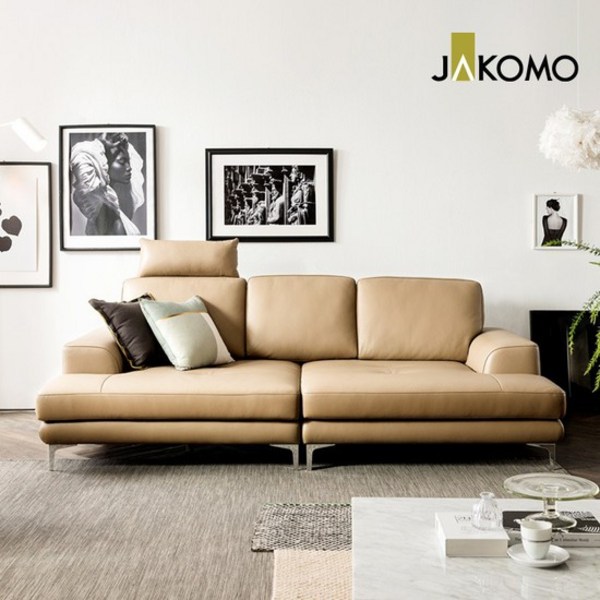  자코모 모드 3.5인 깊은형 천연면피 소가죽소파, 라떼 