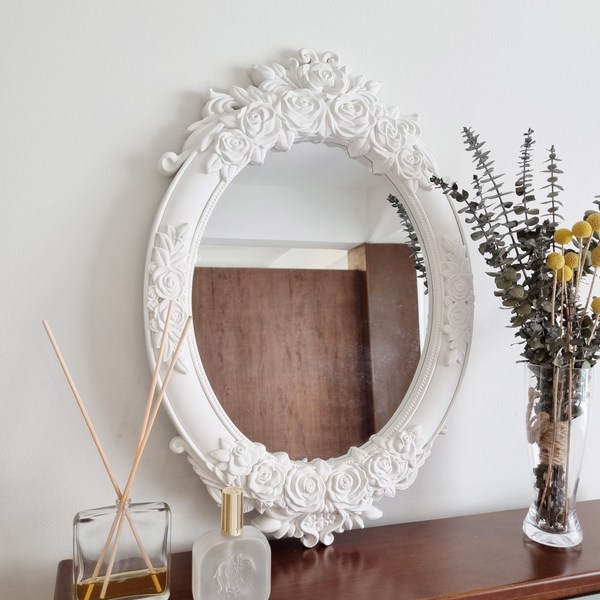  아르누보 타원형 빈티지 화장대 벽거울 월데코 화이트 엔틱거울 